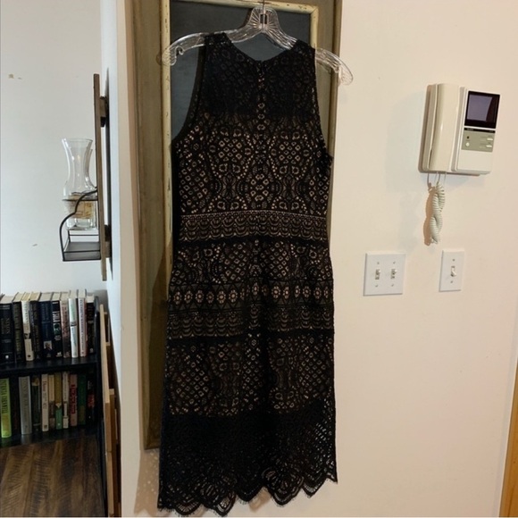 Tadashi Shoji Petite Scalloped Black Lace Midi Dress 10P | Cocktail | Wedding - Picture 5 of 8